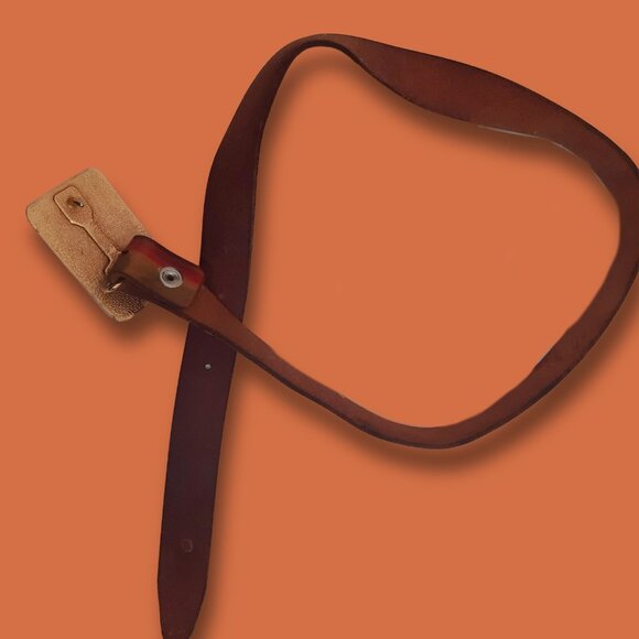 Vintage 70s 80s Tooled Leather Belt BO Jeans Big Buckle Brown Mens M Womens L - Picture 12 of 14